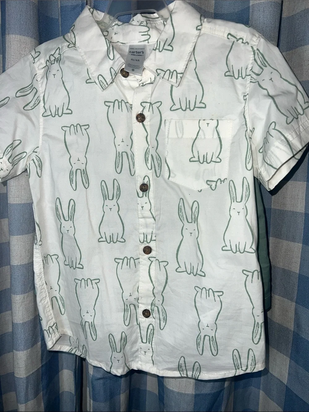 Carter's White Short-Sleeve Shirt with Mint Bunny Print